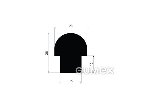 Pryžový profil tvaru "T", 28x23/15mm, 60°ShA, SBR, -40°C/+70°C, černý